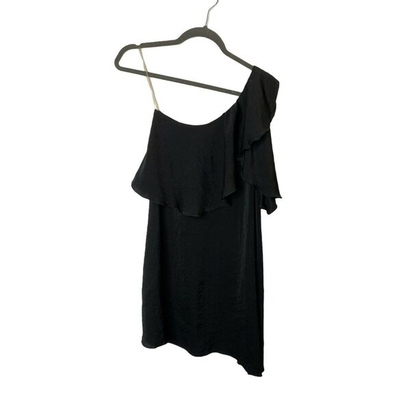 Spirit Of Grace women one shoulder ruffle sheath Dress solid black gray sz xs - Picture 1 of 13